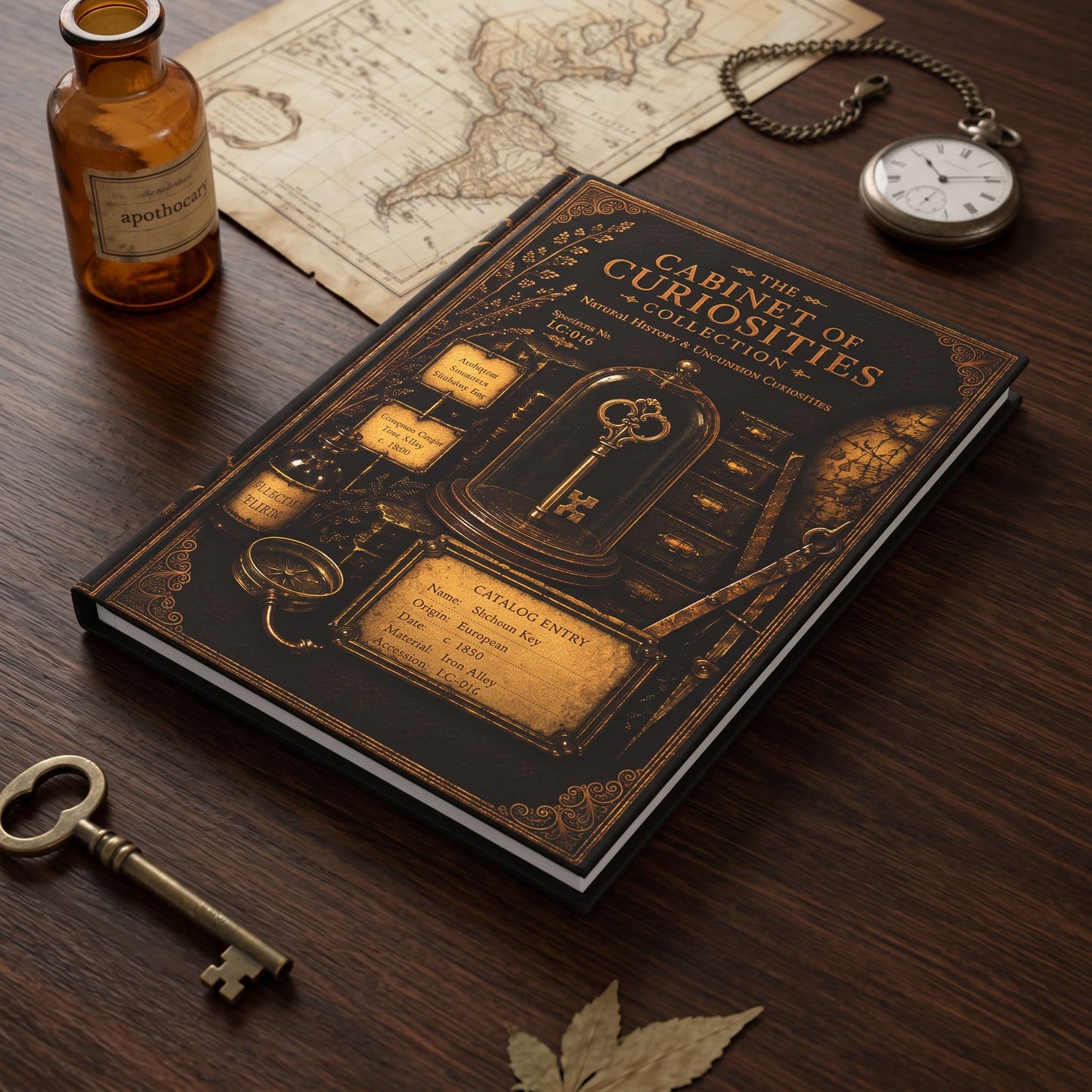 Skeleton Key Journal, Personalized Cabinet of Curiosities Hardcover Notebook, Victorian Gift