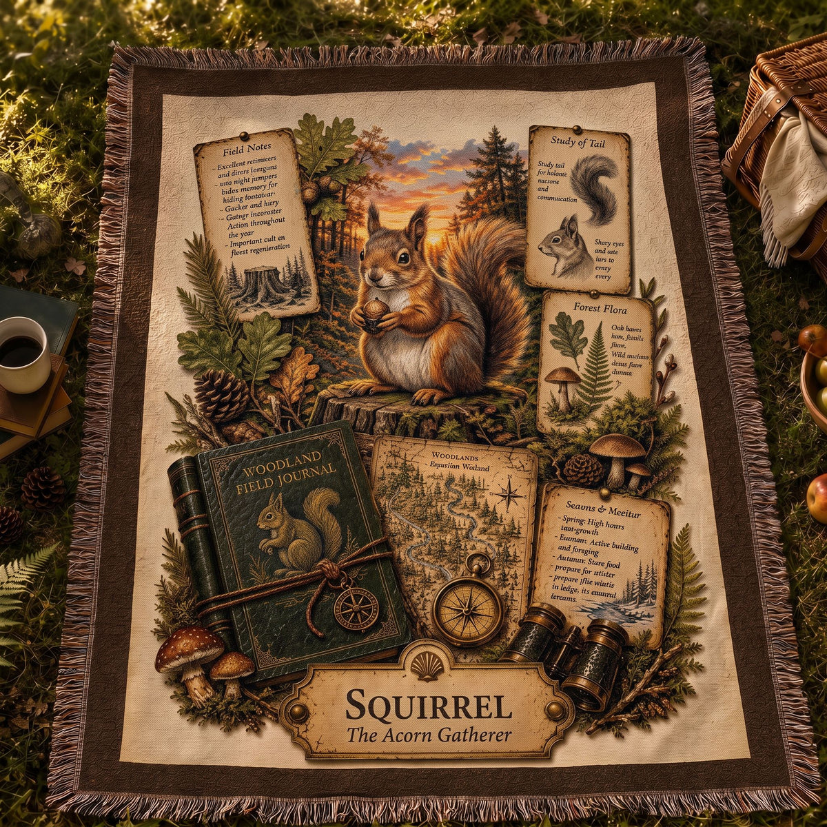 Squirrel Woven Throw Blanket | Woodland Animal Decor | Cotton Tapestry Throw | Naturalist Journal Gift