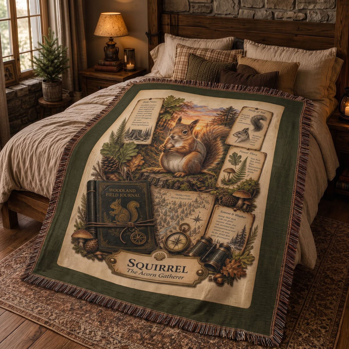 Squirrel Woven Throw Blanket | Woodland Animal Decor | Cotton Tapestry Throw | Naturalist Journal Gift