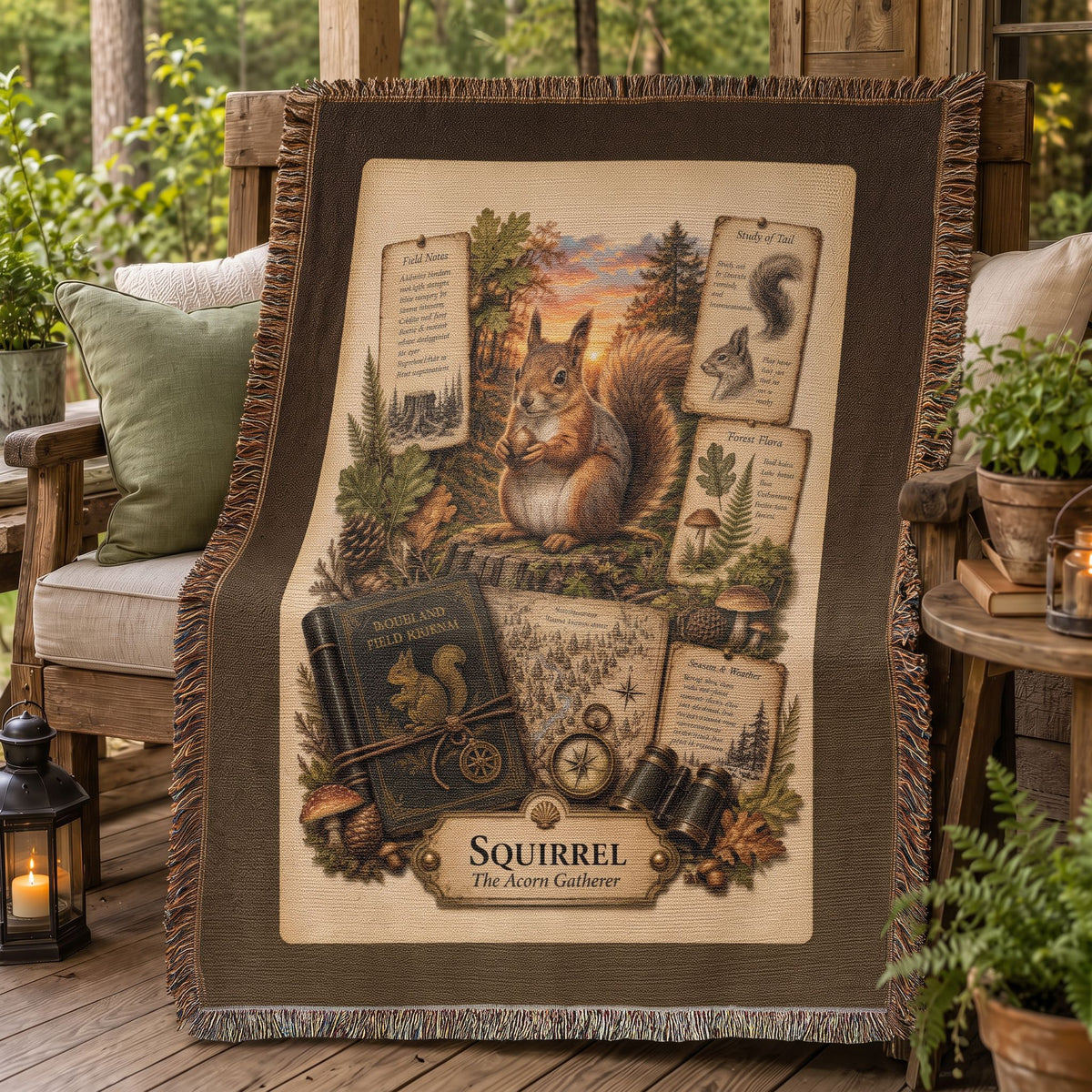 Squirrel Woven Throw Blanket | Woodland Animal Decor | Cotton Tapestry Throw | Naturalist Journal Gift