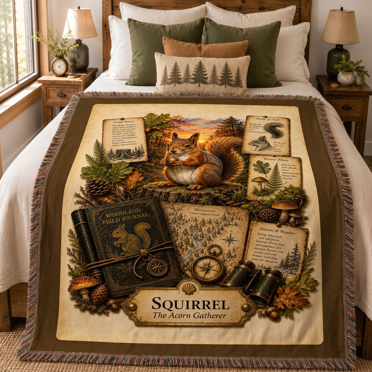 Squirrel Woven Throw Blanket | Woodland Animal Decor | Cotton Tapestry Throw | Naturalist Journal Gift