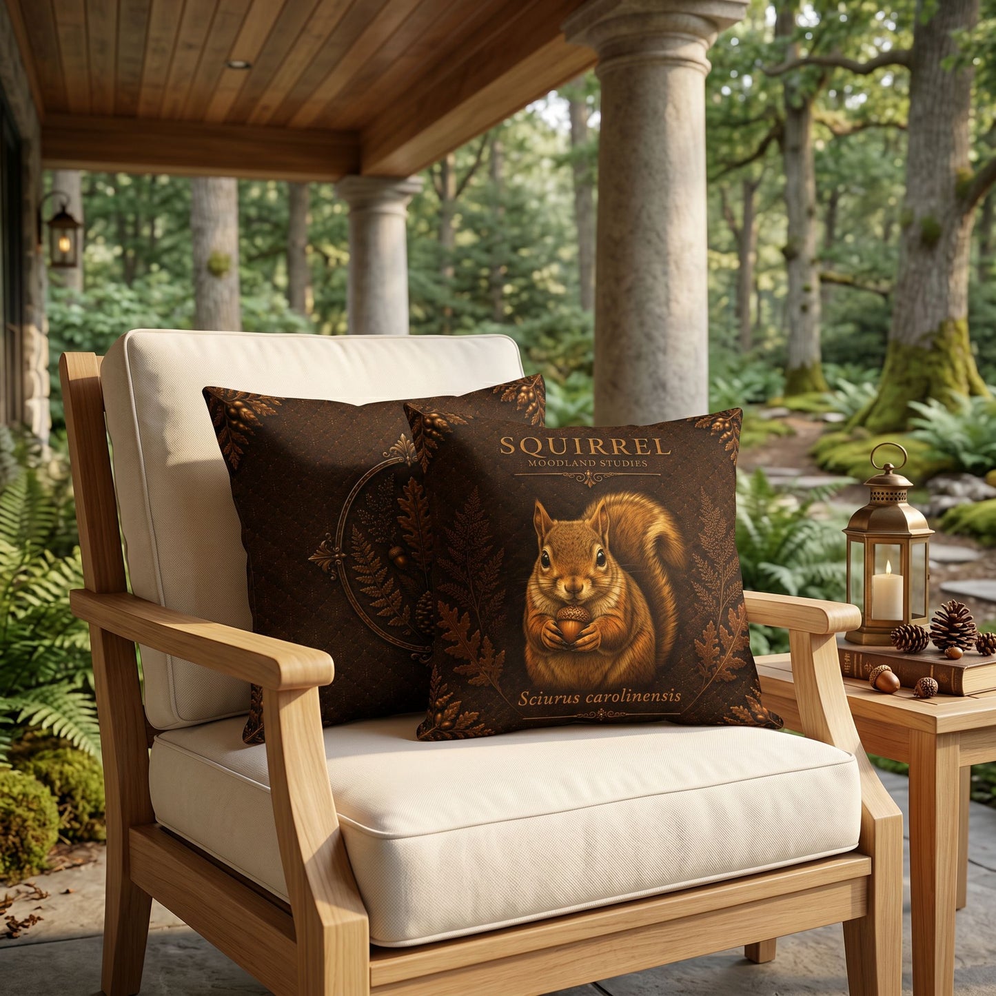 Squirrel Woodland Pillow, Rustic Throw Pillow, Cabin Decor Cushion, Lodge Style Accent, Wildlife Home Decor