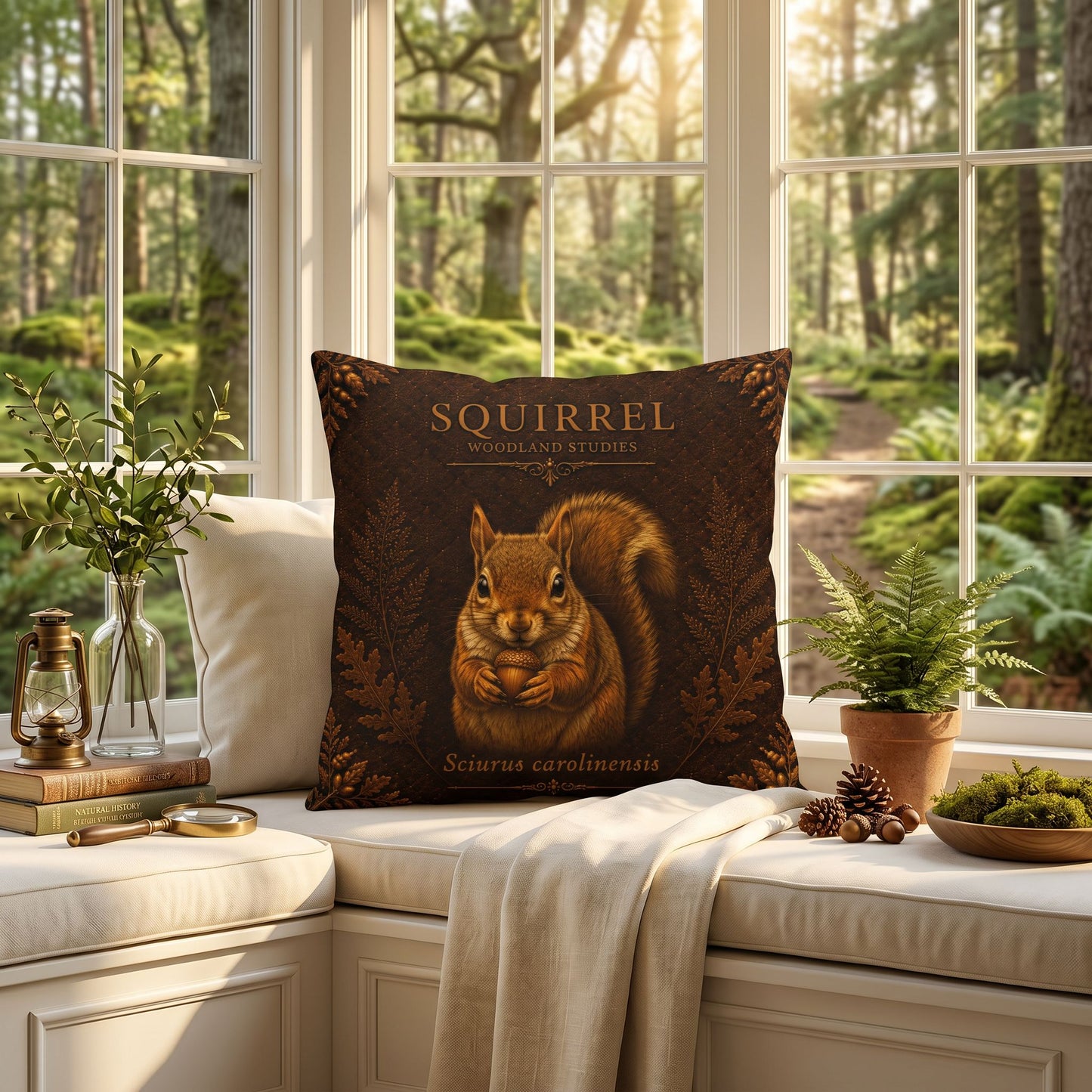 Squirrel Woodland Pillow, Rustic Throw Pillow, Cabin Decor Cushion, Lodge Style Accent, Wildlife Home Decor