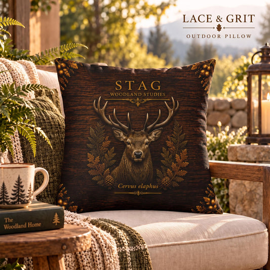 Stag Outdoor Pillow | Woodland Patio Decor | Lace & Grit