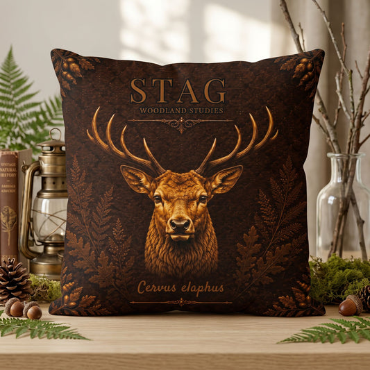Stag Woodland Pillow, Rustic Throw Pillow, Cabin Decor Cushion, Lodge Style Accent, Wildlife Home Decor