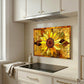 Sunflower Metal Kitchen Backsplash Panel, Stained Glass Inspired Wall Art