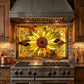 Sunflower Metal Kitchen Backsplash Panel, Stained Glass Inspired Wall Art