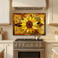 Sunflower Metal Kitchen Backsplash Panel, Stained Glass Inspired Wall Art