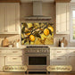 Tuscan Lemon Metal Kitchen Backsplash Panel, Stained Glass Look Art