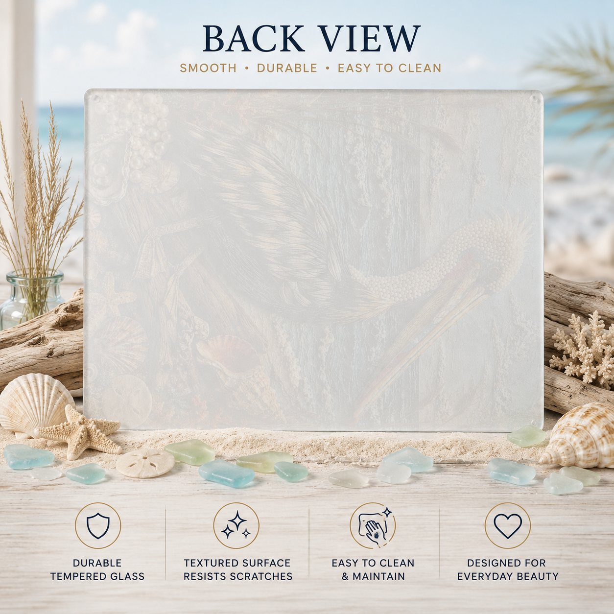 Pelican Glass Art Panel, Tempered Glass Coastal Decor, Beach House Accent