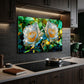 White Rose Metal Kitchen Backsplash Panel, Stained Glass Inspired Wall Art