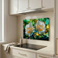 White Rose Metal Kitchen Backsplash Panel, Stained Glass Inspired Wall Art