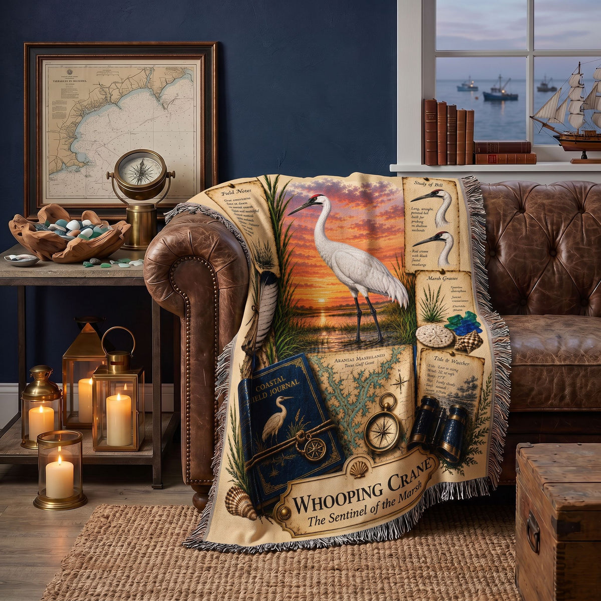Whooping Crane Woven Throw Blanket | Coastal Bird Decor | Cotton Tapestry Throw | Naturalist Journal Gift