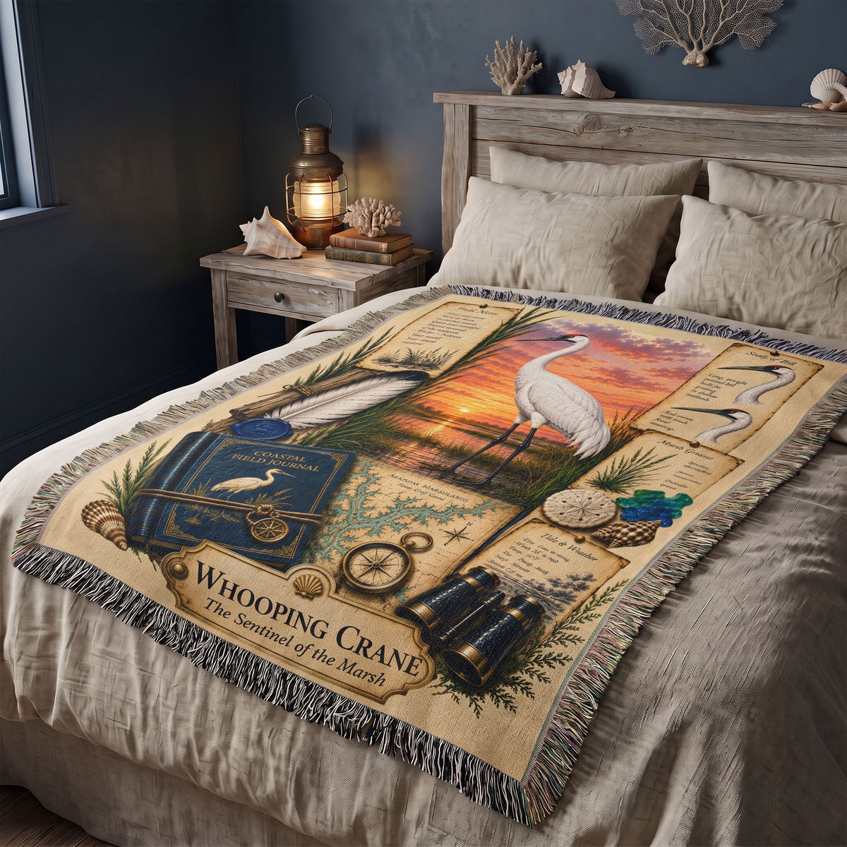 Whooping Crane Woven Throw Blanket | Coastal Bird Decor | Cotton Tapestry Throw | Naturalist Journal Gift