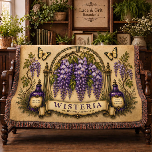 Wisteria Woven Throw Blanket | Botanical Garden Decor | Cotton Tapestry Throw | English Cottage Floral Gift