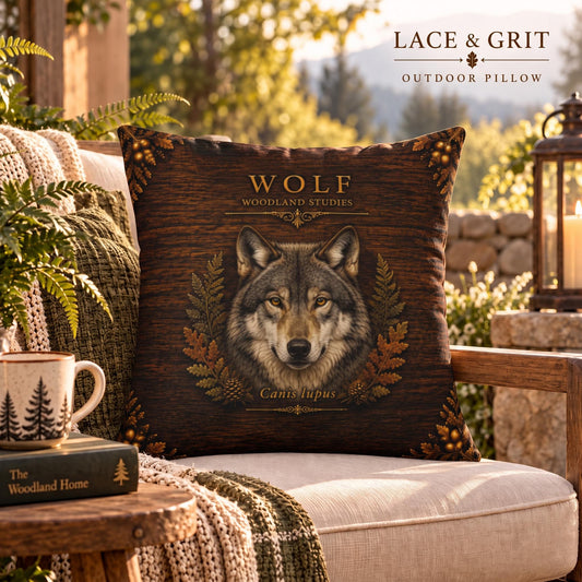 Wolf Outdoor Pillow | Woodland Patio Decor | Lace & Grit