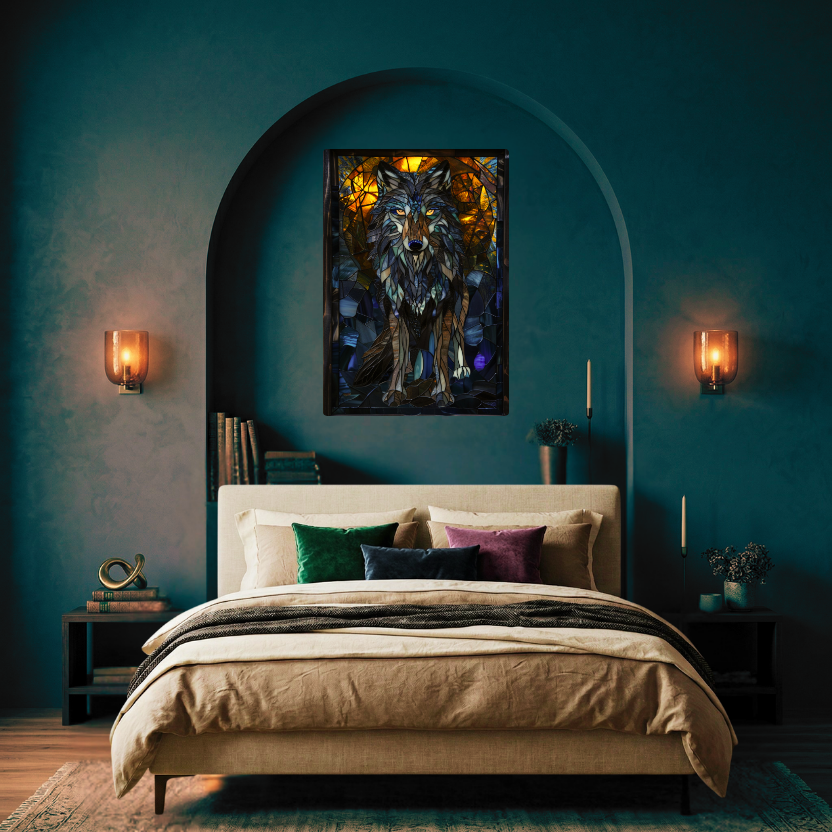 Wolf – Stained Glass Style Metal Wall Art
