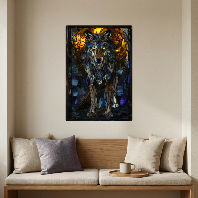 Wolf – Stained Glass Style Metal Wall Art