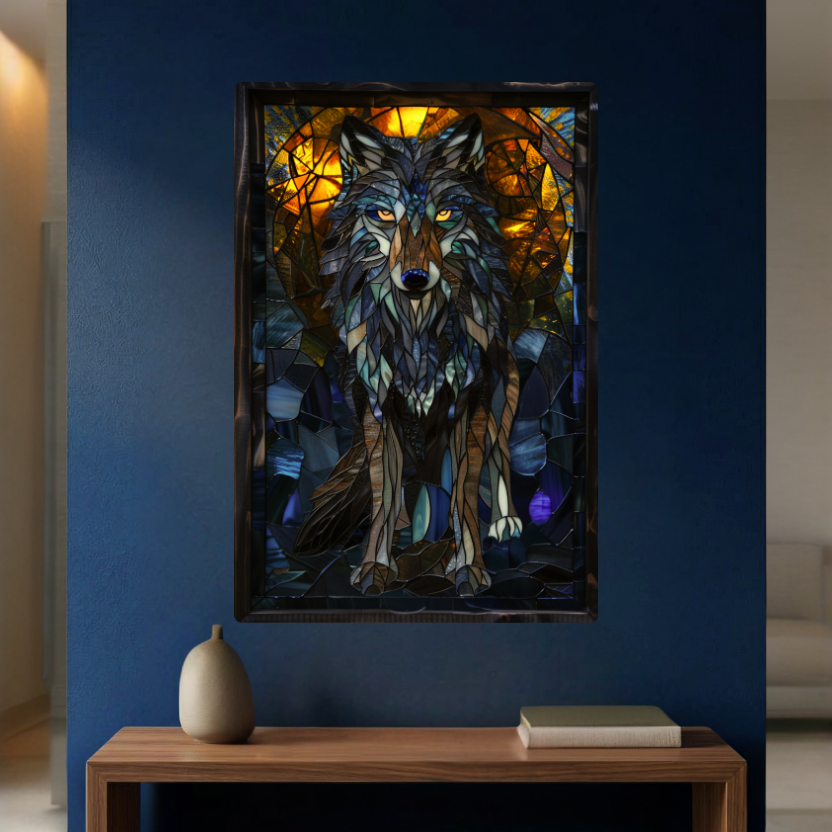 Wolf – Stained Glass Style Metal Wall Art