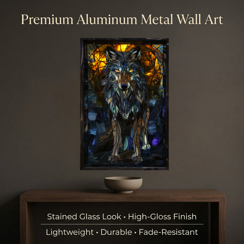 Wolf – Stained Glass Style Metal Wall Art