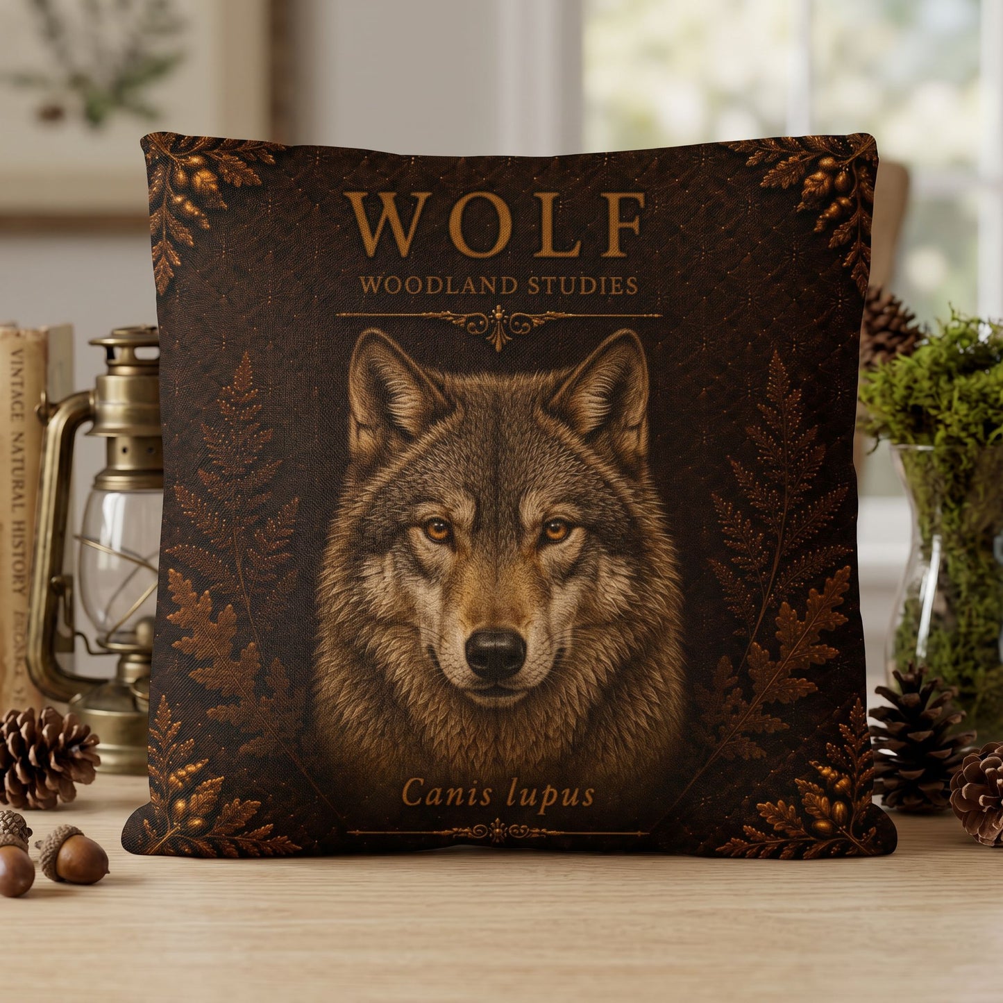 Wolf Woodland Pillow, Rustic Throw Pillow, Cabin Decor Cushion, Lodge Style Accent, Wildlife Home Decor