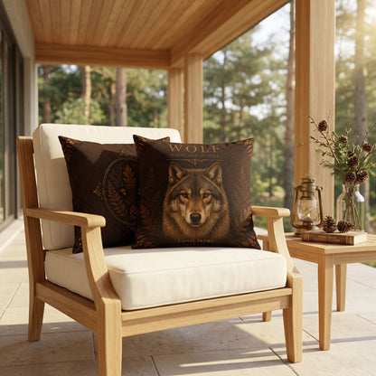 Wolf Woodland Pillow, Rustic Throw Pillow, Cabin Decor Cushion, Lodge Style Accent, Wildlife Home Decor