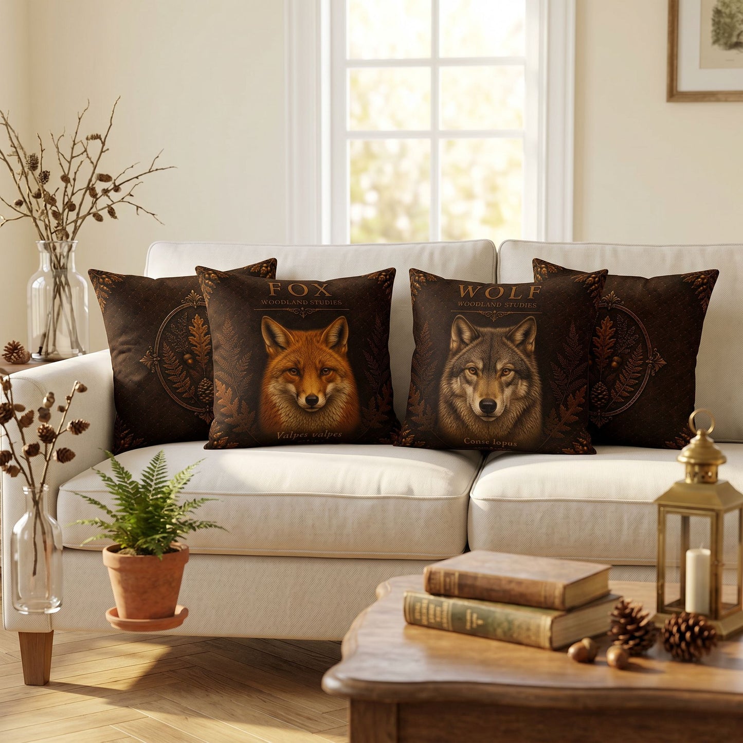 Fox Woodland Pillow, Rustic Throw Pillow, Cabin Decor Cushion, Lodge Style Accent, Wildlife Home Decor