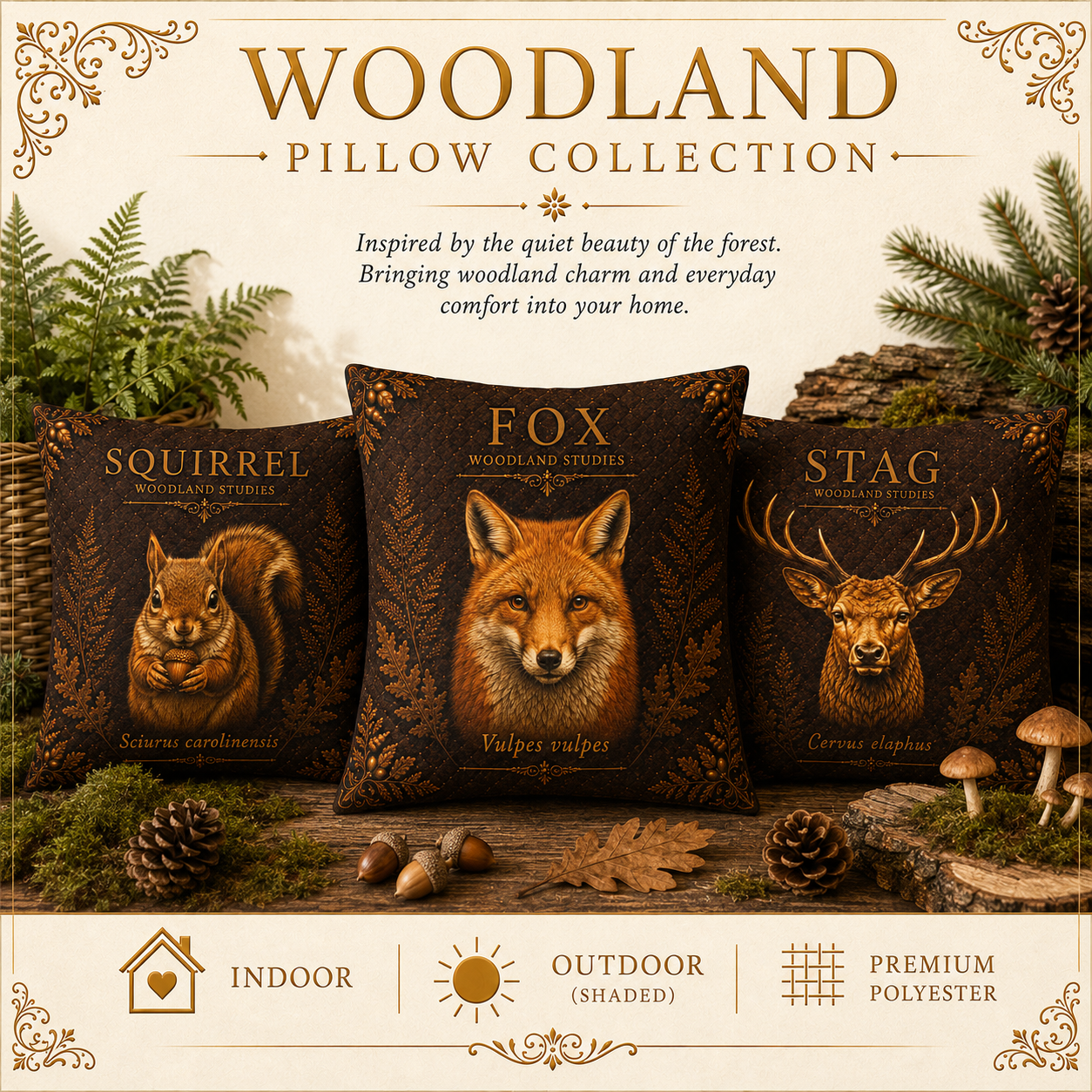 Fox Woodland Pillow, Rustic Throw Pillow, Cabin Decor Cushion, Lodge Style Accent, Wildlife Home Decor