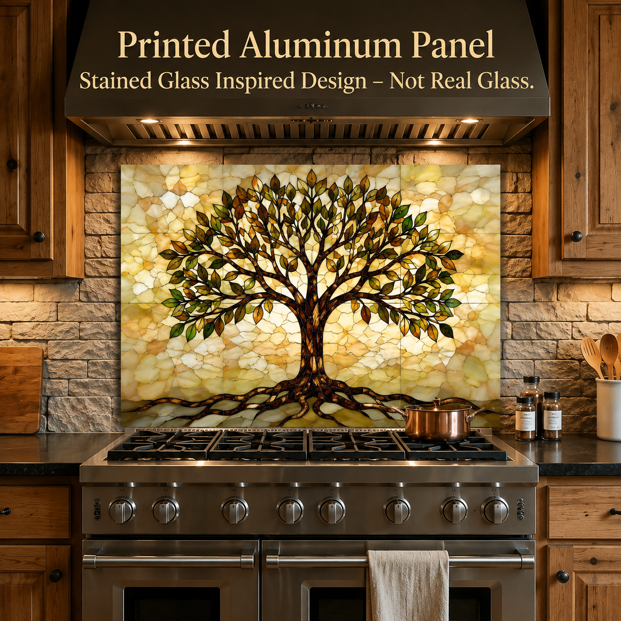 Tree of Life Metal Kitchen Backsplash Panel, Stained Glass Inspired Wall Art