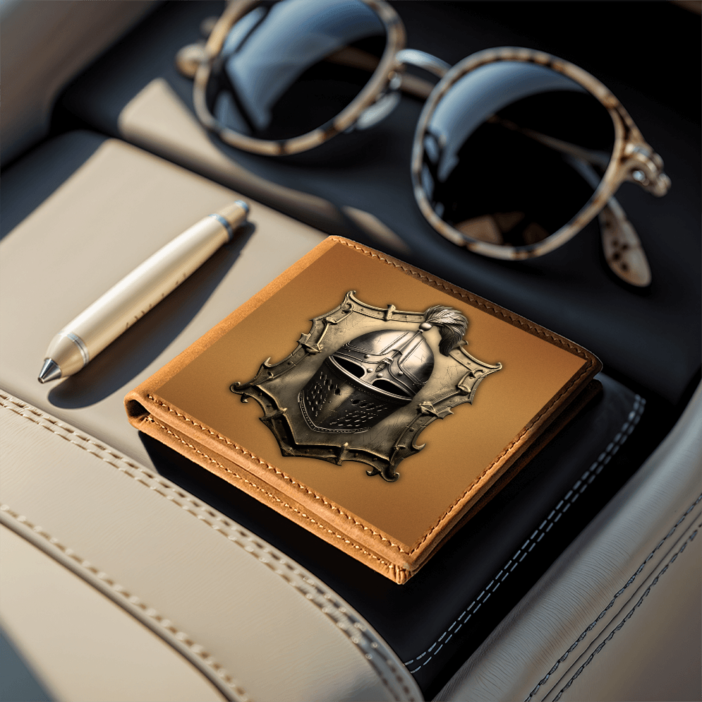 Knight's Order Helmet Embossed Look Genuine Leather Wallet – Medieval Fantasy Gift for Men