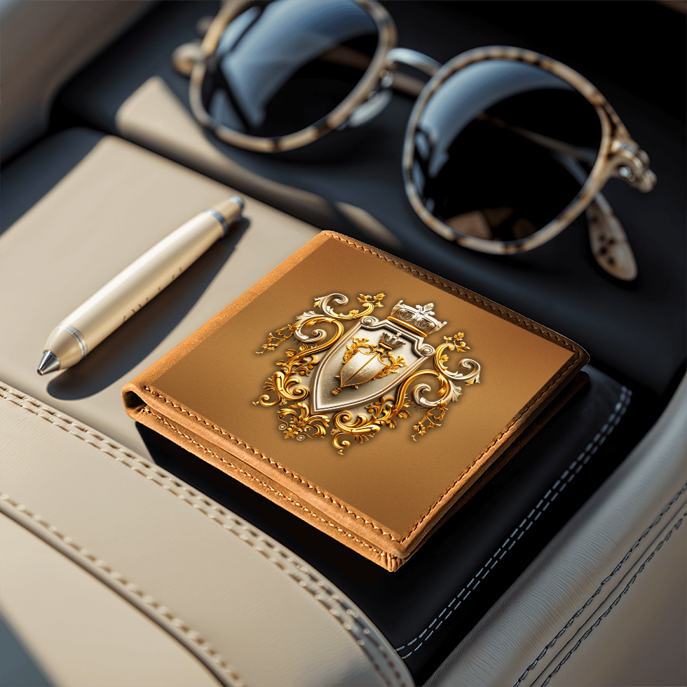 Knight's Order Crest Embossed Look Genuine Leather Wallet – Medieval Fantasy Gift for Men