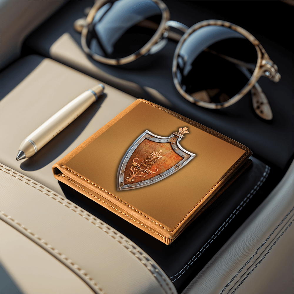 Knight's Order Shield Embossed Look Genuine Leather Wallet – Medieval Fantasy Gift for Men