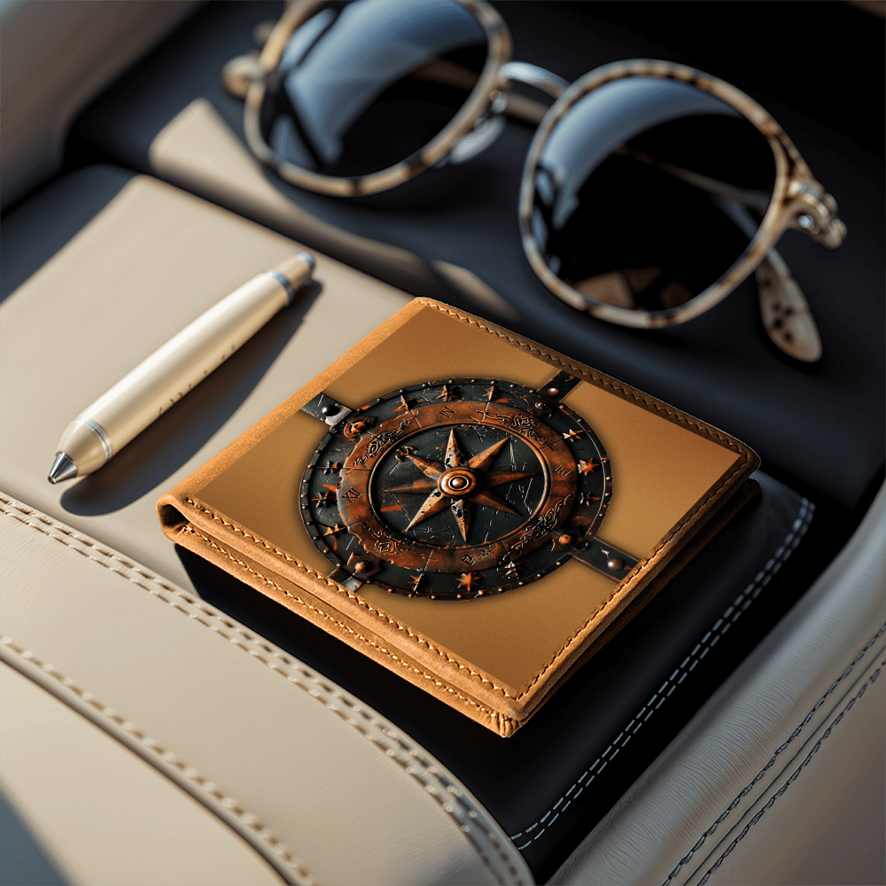 Arcane Compass Rose Embossed Look Genuine Leather Wallet – Fantasy Arcane Collection