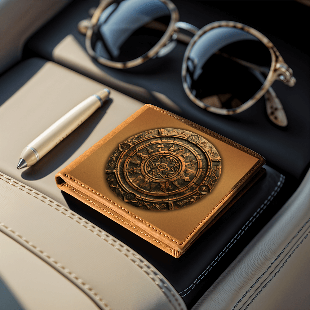 Arcane Alchemy Circle Embossed Look Genuine Leather Wallet – Mystical Rune Gift for Men