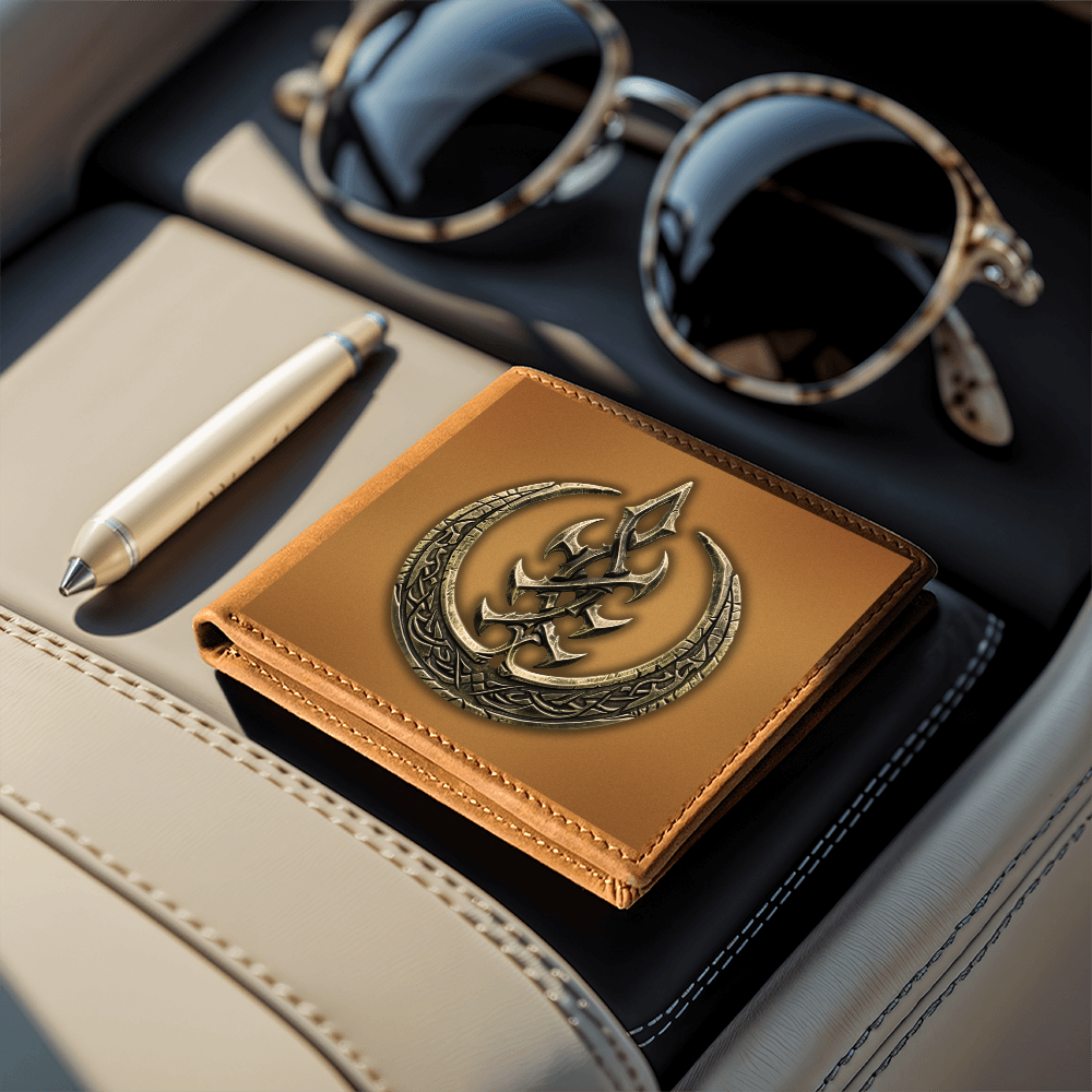 Arcane Flame Sigil Embossed Look Genuine Leather Wallet – Mystical Fantasy Gift for Men