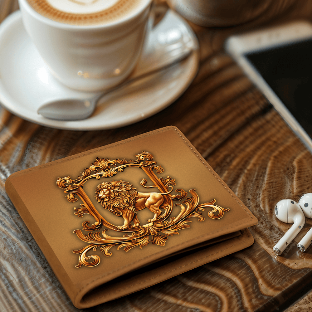 Heraldry Lion Embossed Look Genuine Leather Wallet – Medieval Fantasy Gift for Men