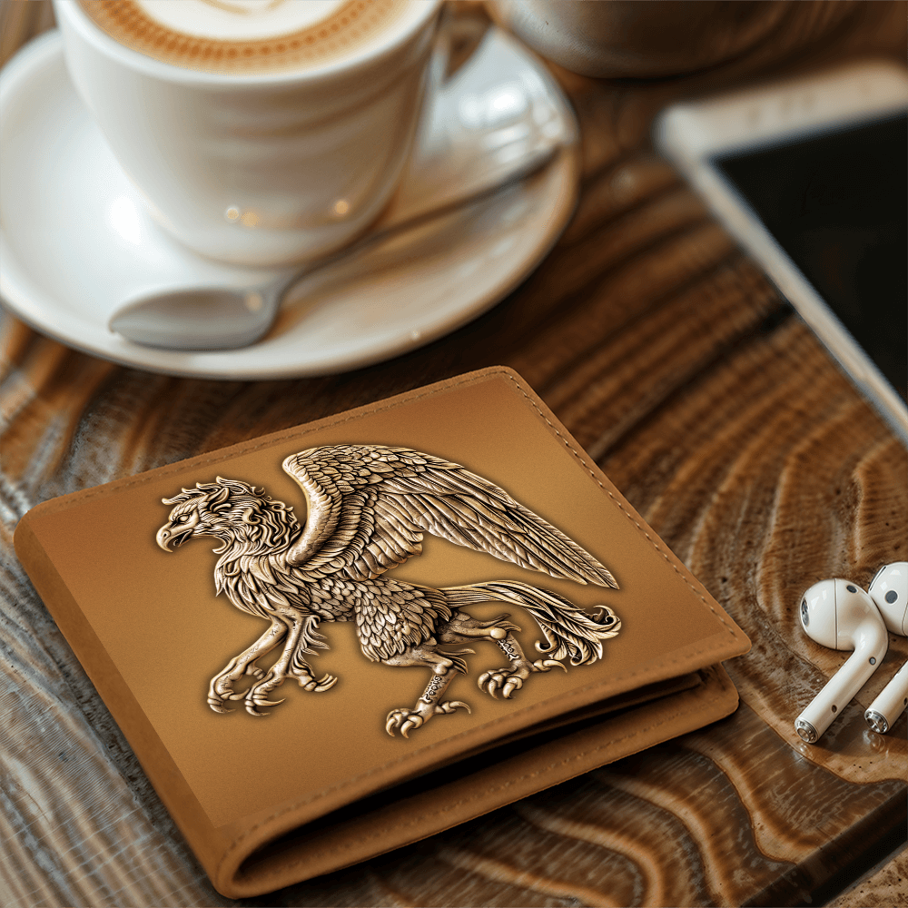 Heraldry Griffin Embossed Look Genuine Leather Wallet – Medieval Fantasy Gift for Men