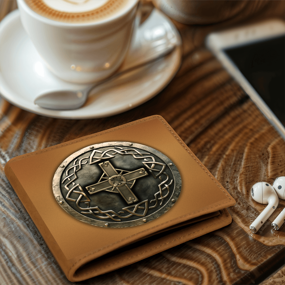 Knight's Order Cross Embossed Look Genuine Leather Wallet – Medieval Fantasy Gift for Men