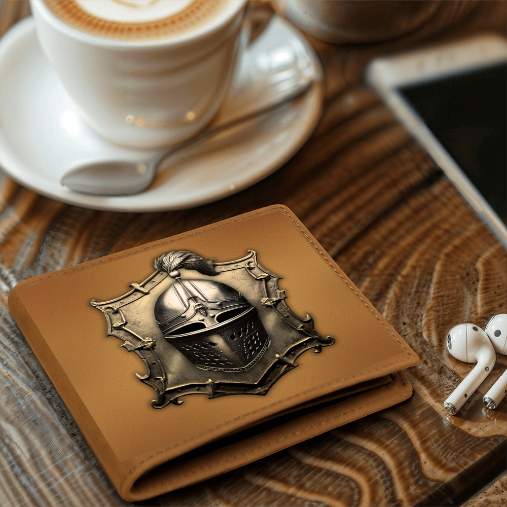 Knight's Order Helmet Embossed Look Genuine Leather Wallet – Medieval Fantasy Gift for Men