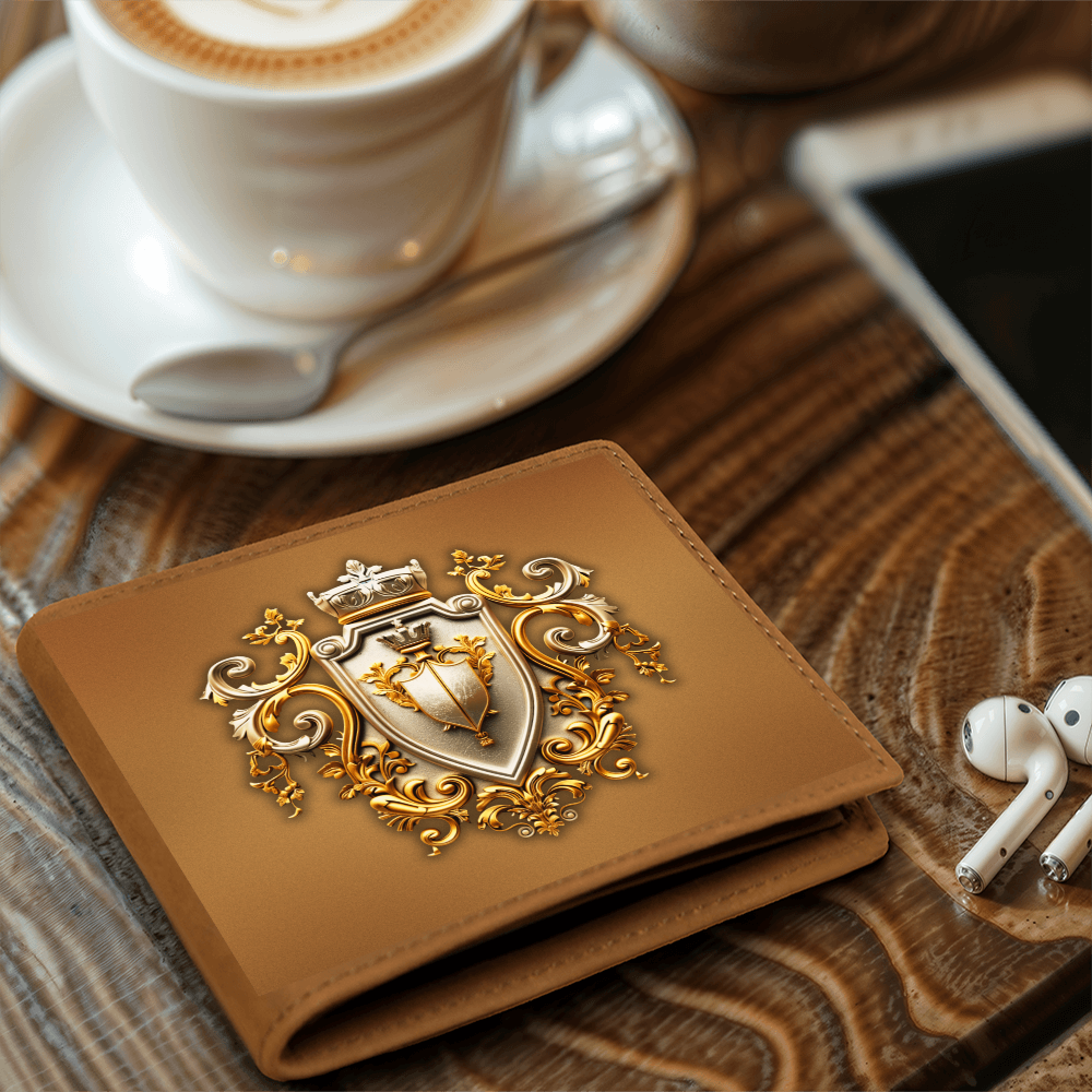 Knight's Order Crest Embossed Look Genuine Leather Wallet – Medieval Fantasy Gift for Men