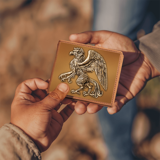 Heraldry Griffin Embossed Look Genuine Leather Wallet – Medieval Fantasy Gift for Men