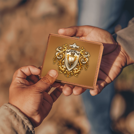 Knight's Order Crest Embossed Look Genuine Leather Wallet – Medieval Fantasy Gift for Men