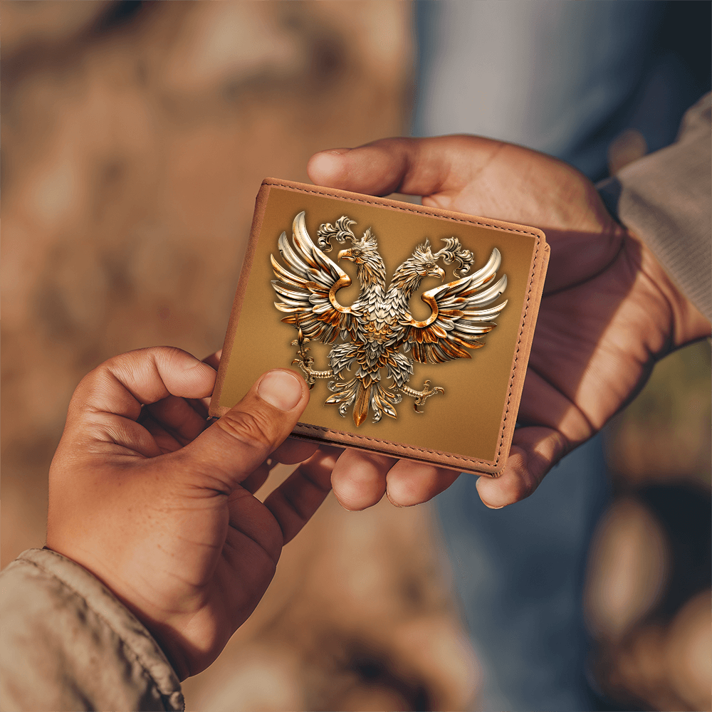 Heraldry Wallet – Embossed Look Double-Headed Eagle | Genuine Leather Fantasy Men's Bifold Wallet | Medieval Gift for Him