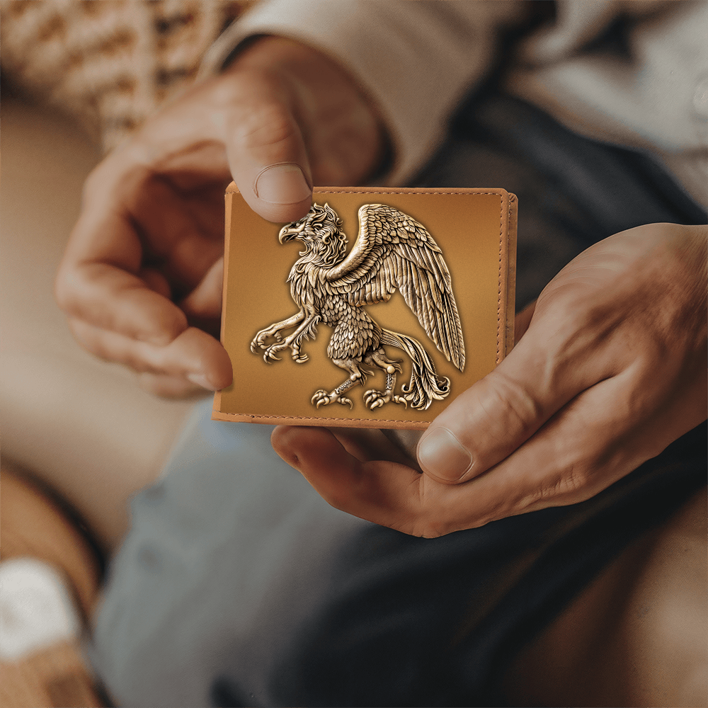 Heraldry Griffin Embossed Look Genuine Leather Wallet – Medieval Fantasy Gift for Men