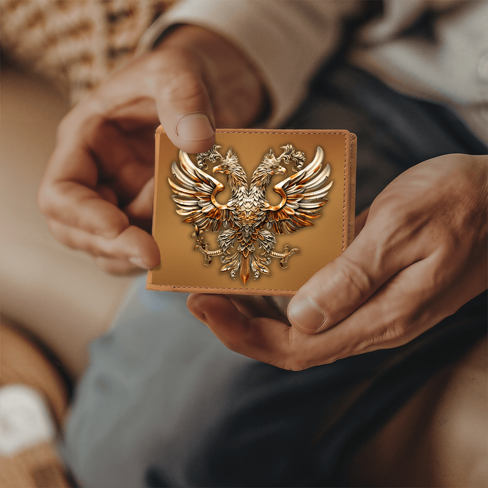 Heraldry Wallet – Embossed Look Double-Headed Eagle | Genuine Leather Fantasy Men's Bifold Wallet | Medieval Gift for Him