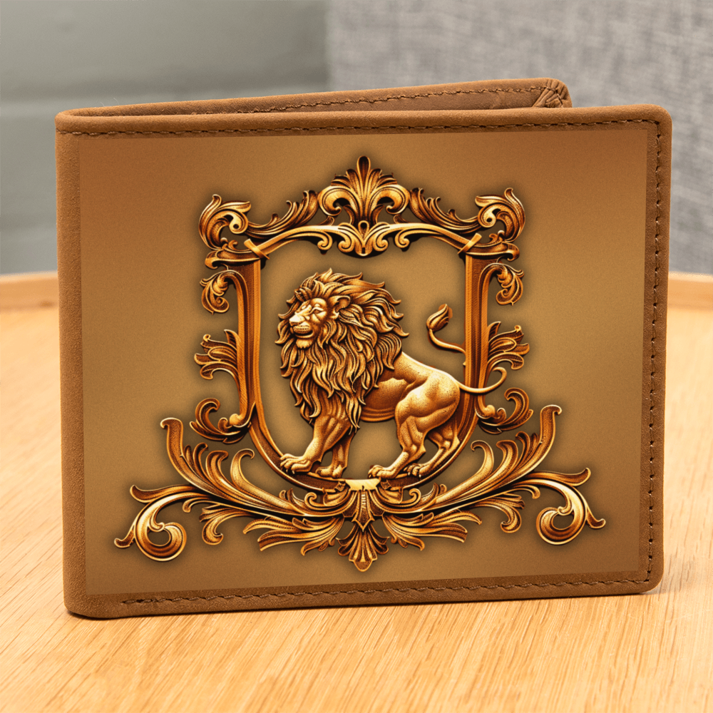 Heraldry Lion Embossed Look Genuine Leather Wallet – Medieval Fantasy Gift for Men