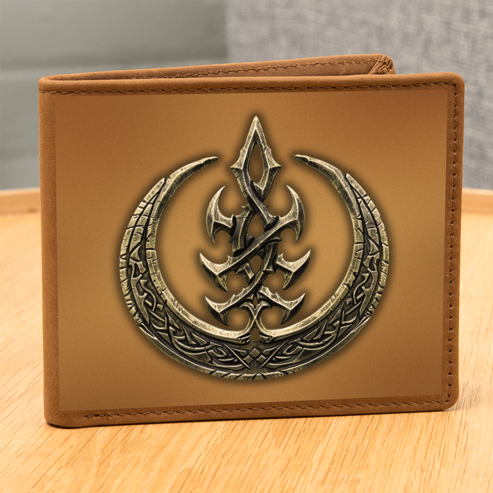 Arcane Flame Sigil Embossed Look Genuine Leather Wallet – Mystical Fantasy Gift for Men