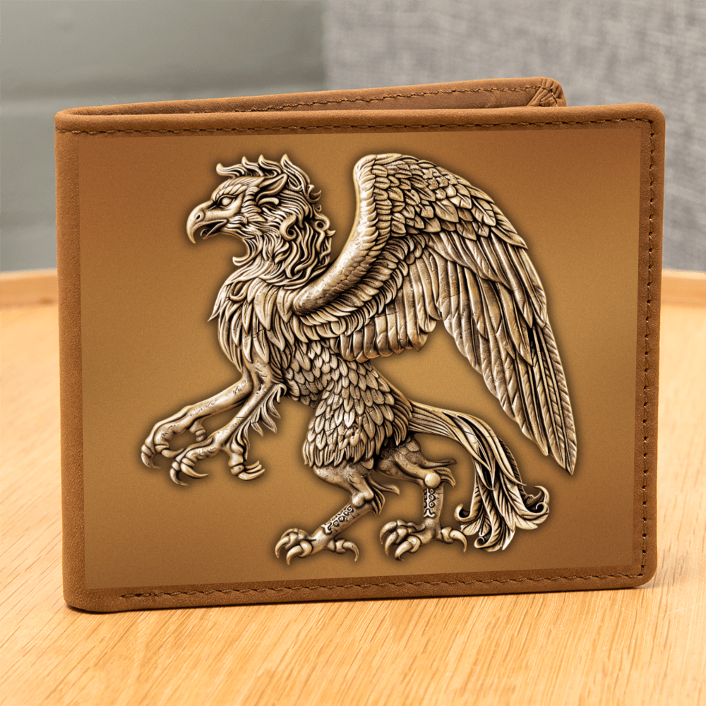Heraldry Griffin Embossed Look Genuine Leather Wallet – Medieval Fantasy Gift for Men