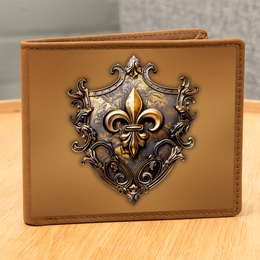 Heraldry Fleur-de-lis Embossed Look Genuine Leather Wallet – Medieval Fantasy Gift for Men