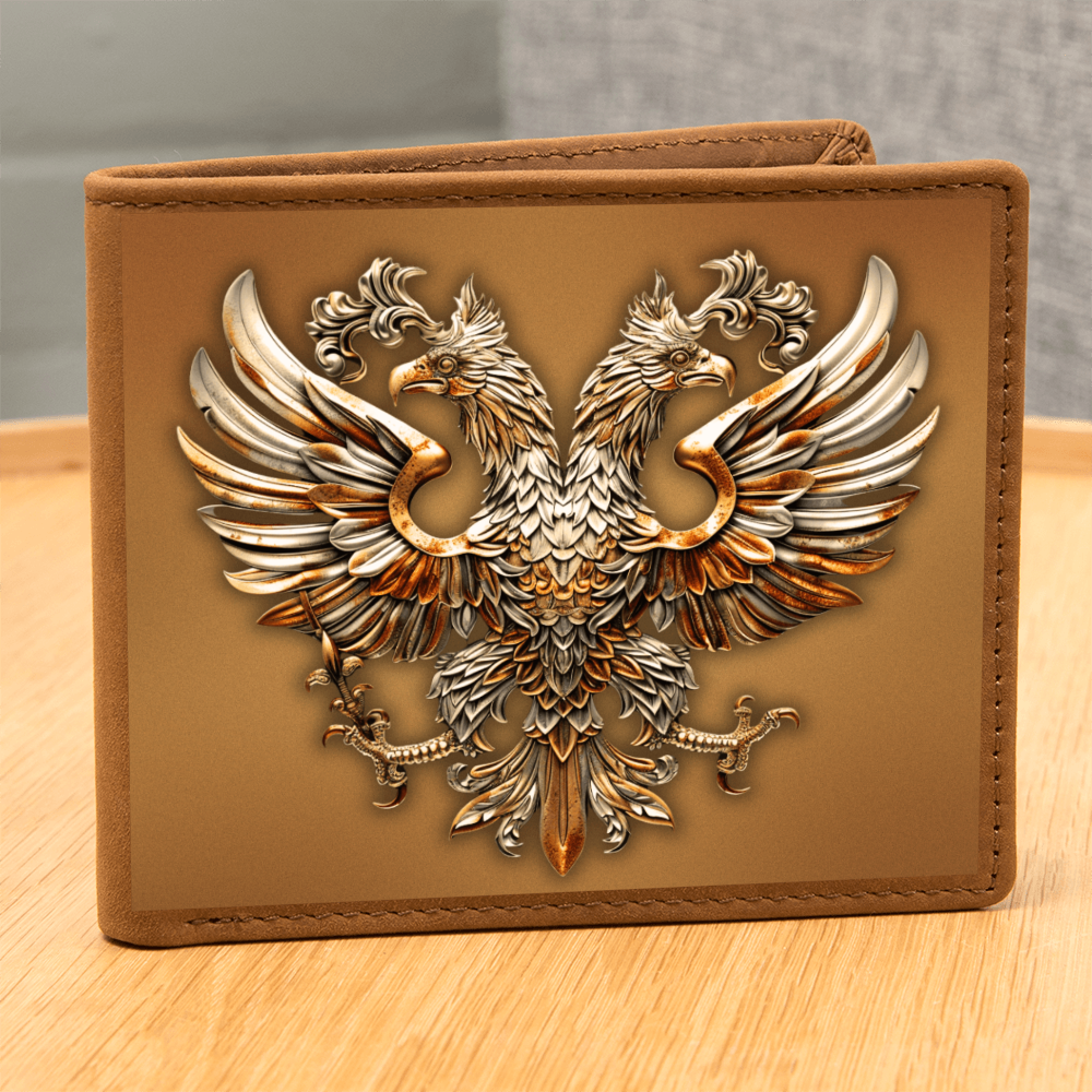 Heraldry Wallet – Embossed Look Double-Headed Eagle | Genuine Leather Fantasy Men's Bifold Wallet | Medieval Gift for Him